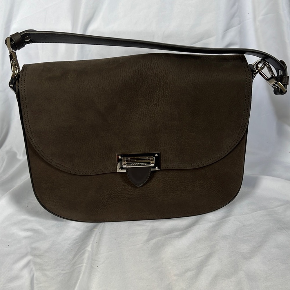 Aspinal of London Slouchy Saddle Bag in Smokey Grey Nubuck